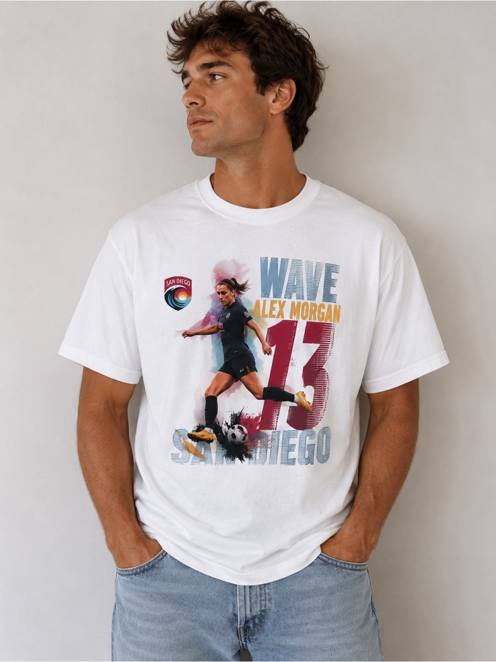 NWT San Diego Wave FC Alex Morgan Graphic Unisex Action Tee White, Size Large